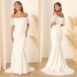 NWOT Lulus Love You Eternally White‎ Lace Off-the-Shoulder Maxi Dress